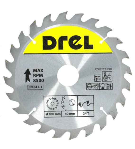 Piła tarczowa DREL CV do drewna ze spiekiem 180 x 30 mm 24T