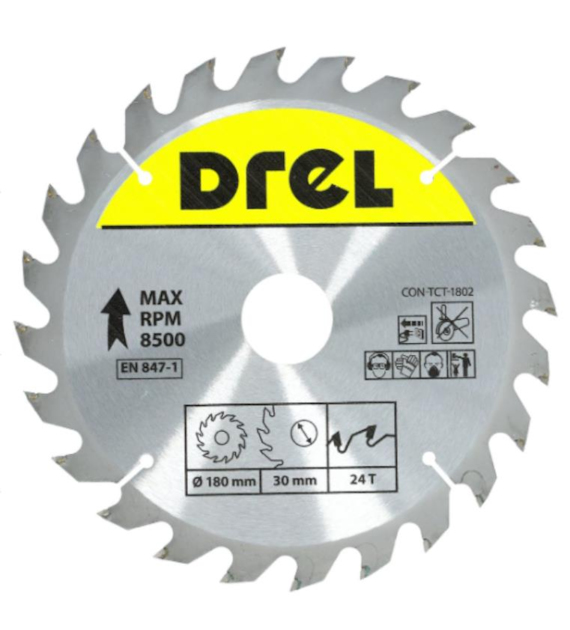 Piła tarczowa DREL CV do drewna ze spiekiem 180 x 30 mm 24T