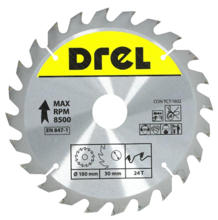 Piła tarczowa DREL CV do drewna ze spiekiem 180 x 30 mm 24T