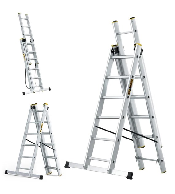 Drabina 3-elementowa aluminiowa 3x7 szczebli 150kg