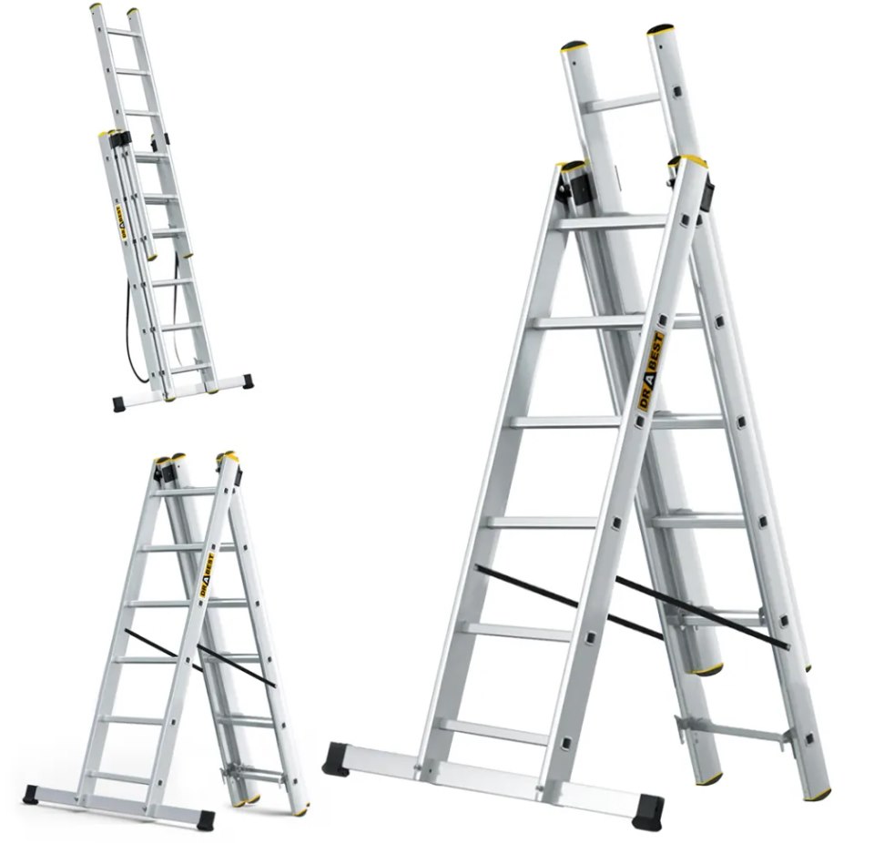 Drabina 3-elementowa aluminiowa 3x7 szczebli 150kg