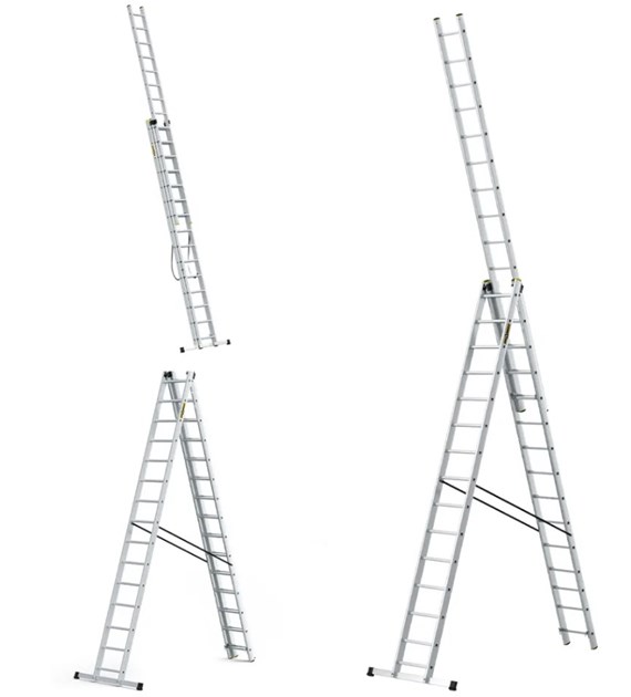 Drabina 3-elementowa aluminiowa 3x15 szczebli 150kg