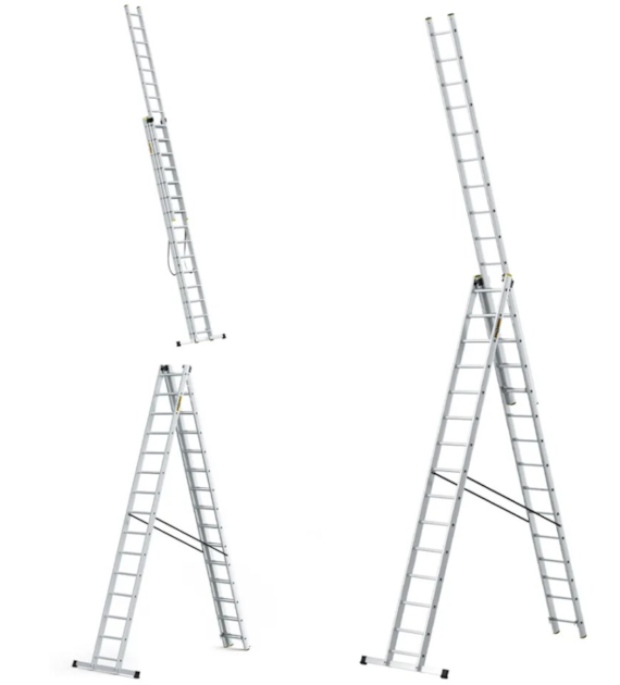 Drabina 3-elementowa aluminiowa 3x15 szczebli 150kg