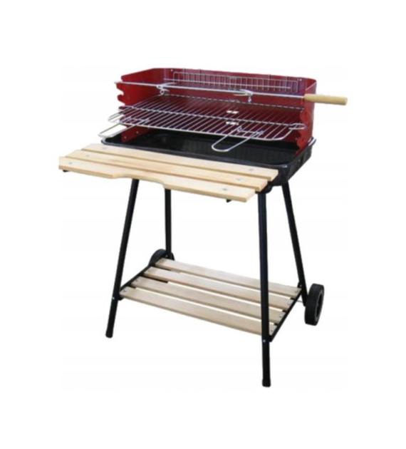 Grill prostokątny z drewnianymi półkami