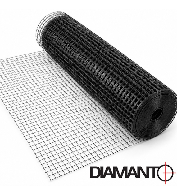 Siatka zgrzewana PCV, oczko 16x16 mm, drut 1,2 mm, 25 m x 1 m CZARNA (RAL9005) DIAMANTO