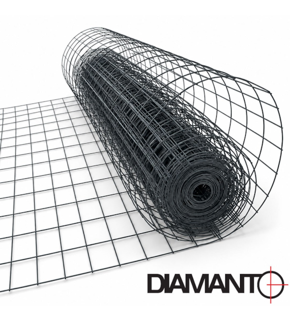 Siatka zgrzewana PCV, oczko 50x100 mm, drut 2,2 mm, 15 m x 1,2 m  ANTRACYT (RAL7016) DIAMANTO