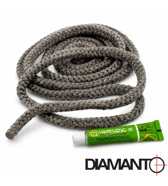 Szczeliwo szklane do pieca CZARNE 10mm (2,5m) + klej DIAMANTO