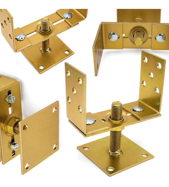 Wspornik słupa regulowany pion / poziom z blachą 0-200 mm oc. złoty