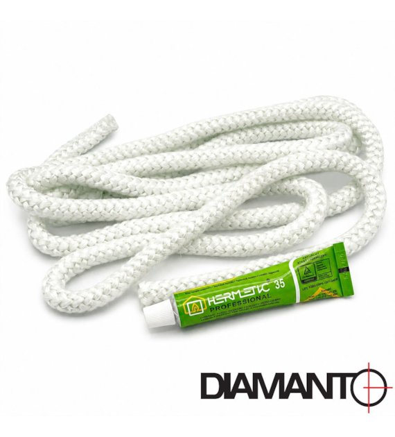 Szczeliwo szklane do pieca BIAŁE 10mm (2,5m) + klej DIAMANTO