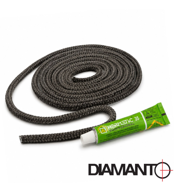 Szczeliwo szklane do pieca CZARNE 6mm (2,5m) + klej DIAMANTO