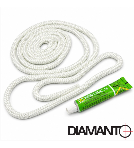 Szczeliwo szklane do pieca BIAŁE 12mm (2,5m) + klej DIAMANTO