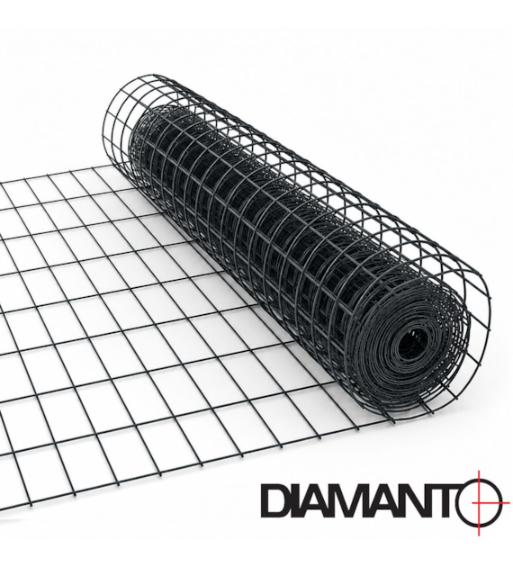 Siatka zgrzewana PCV, oczko 50x100 mm, drut 2,2 mm, 15 m x 1,2 m ANTRACYT (RAL7016) DIAMANTO