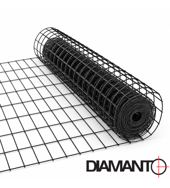 Siatka zgrzewana PCV, oczko 50x100 mm, drut 2,2 mm, 15 m x 0,8 m  CZARNA (RAL9005) DIAMANTO