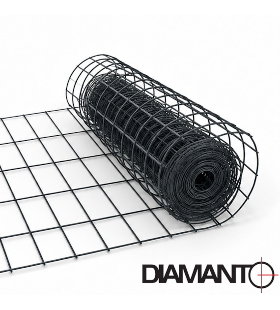 Siatka zgrzewana PCV, oczko 50x100 mm, drut 2,2 mm, 15 m x 0,6 m ANTRACYT (RAL7016) DIAMANTO