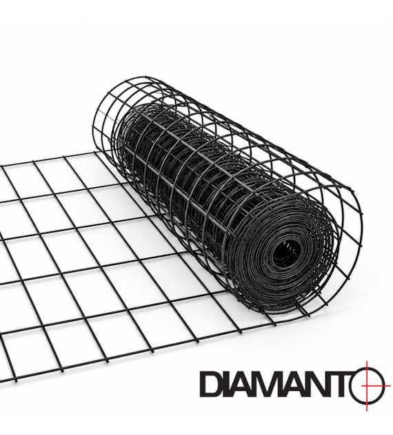 Siatka zgrzewana PCV, oczko 50x100 mm, drut 2,2 mm, 15 m x 0,6 m CZARNA (RAL9005)  DIAMANTO