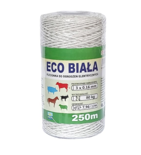 Plecionka biała do pastucha elektr 3x0,16 250m