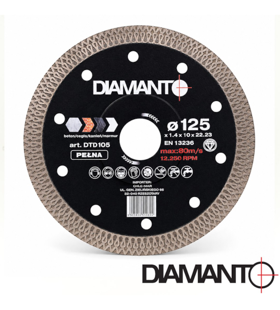 Tarcza diamentowa 125 x 1,4 x 22,23mm CIENKA PEŁNA DIAMANTO