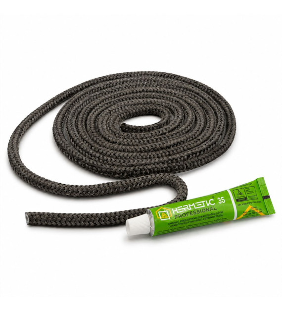 Szczeliwo szklane do pieca CZARNE 8mm (2,5m) + klej DIAMANTO
