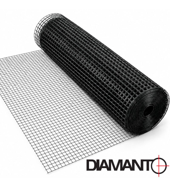 Siatka zgrzewana PCV, oczko 12,7x12,7 mm, drut 1,0 mm, 25 m x 1 m CZARNA (RAL9005) DIAMANTO