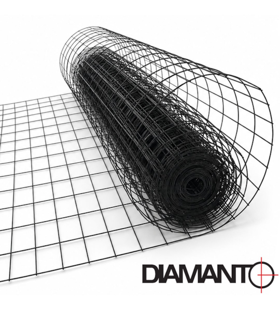 Siatka zgrzewana PCV, oczko 50x100 mm, drut 2,2 mm, 15 m x 1,5 m  CZARNA (RAL9005)  DIAMANTO