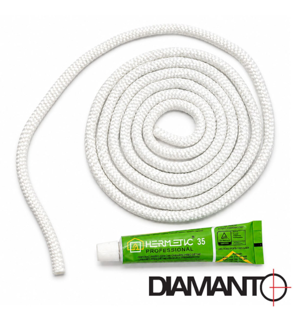 Szczeliwo szklane do pieca BIAŁE 6mm (2,5m) + klej DIAMANTO