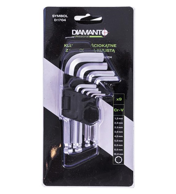 Klucze imbusowe kuliste krótkie 9 szt DIAMANTO