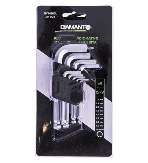 Klucze imbusowe kuliste krótkie 9 szt DIAMANTO