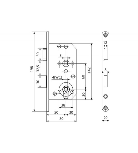 Zamek drzwiowy wpuszczany GERDA 60/50 klucz