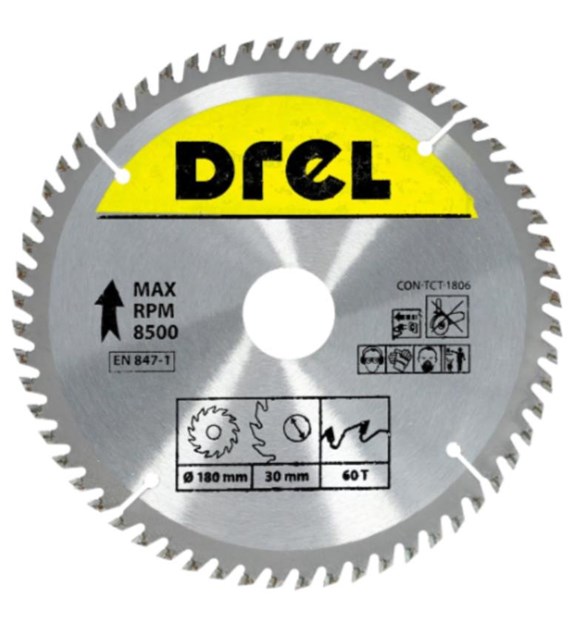 Piła tarczowa DREL CV do drewna ze spiekiem 180 x 30 mm 60T
