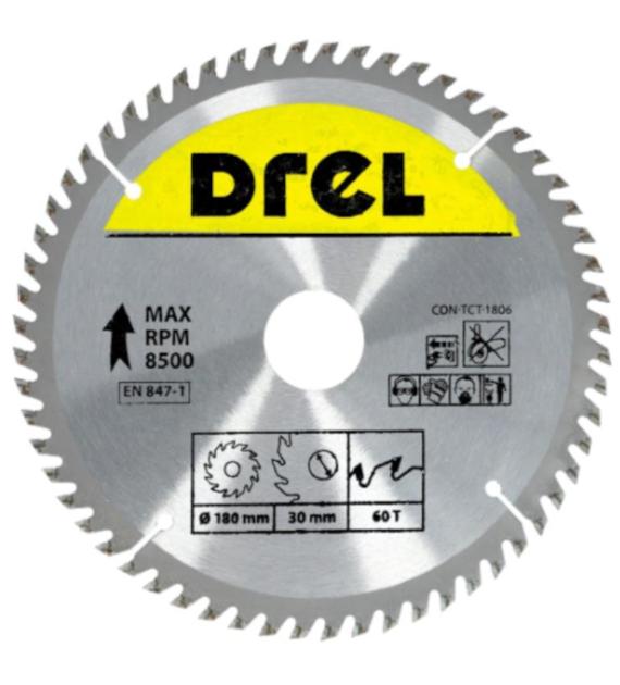 Piła tarczowa DREL CV do drewna ze spiekiem 180 x 30 mm 60T