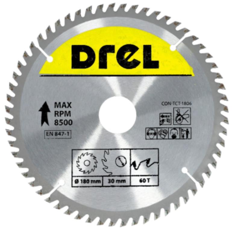 Piła tarczowa DREL CV do drewna ze spiekiem 180 x 30 mm 60T