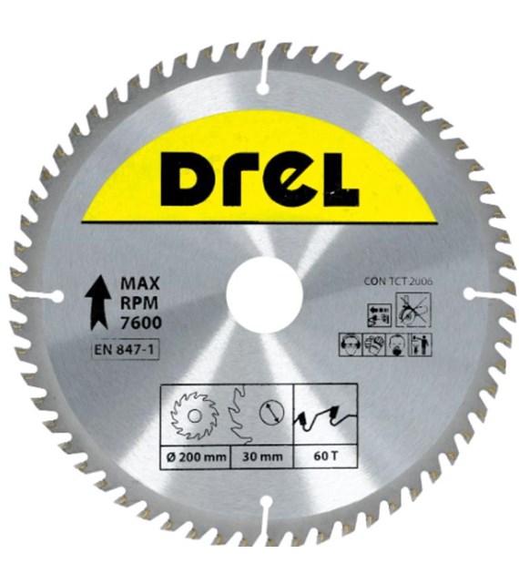 Piła tarczowa DREL CV do drewna ze spiekiem 200 x 30 mm 60T