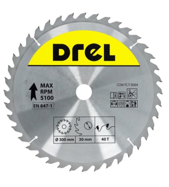 Piła tarczowa DREL CV do drewna ze spiekiem 300 x 30 mm 40T