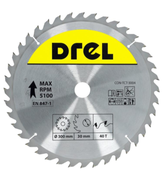 Piła tarczowa DREL CV do drewna ze spiekiem 300 x 30 mm 40T