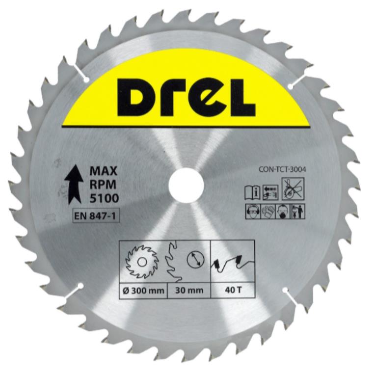 Piła tarczowa DREL CV do drewna ze spiekiem 300 x 30 mm 40T