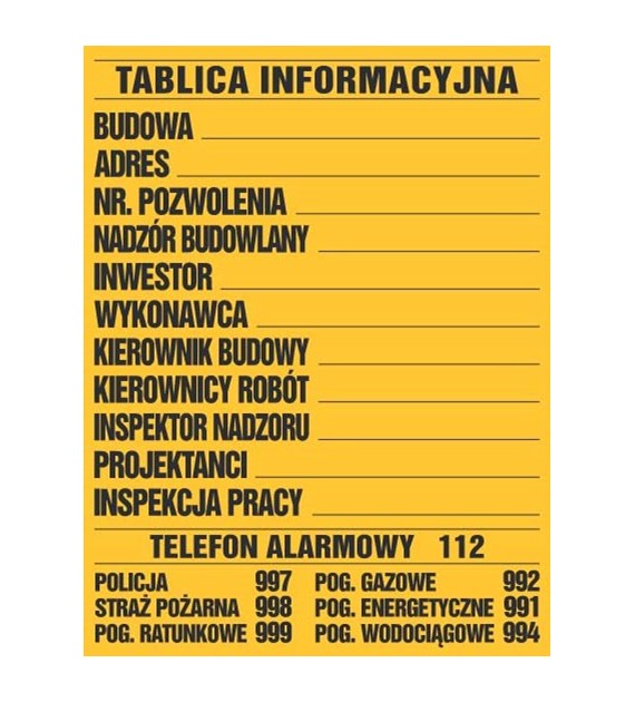 Tablica informacyjna budowlana 90x70cm duża