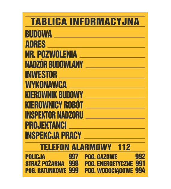Tablica informacyjna budowlana 90x70cm duża