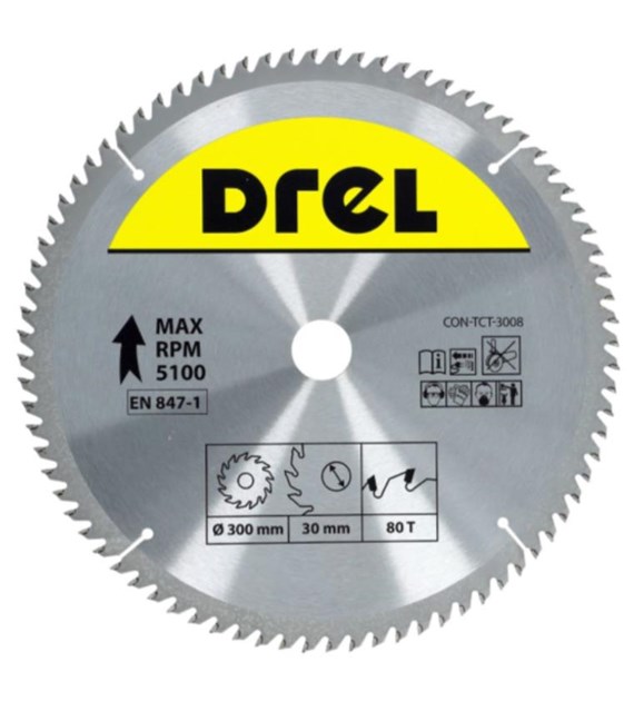 Piła tarczowa DREL CV do drewna ze spiekiem 300 x 30 mm 80T