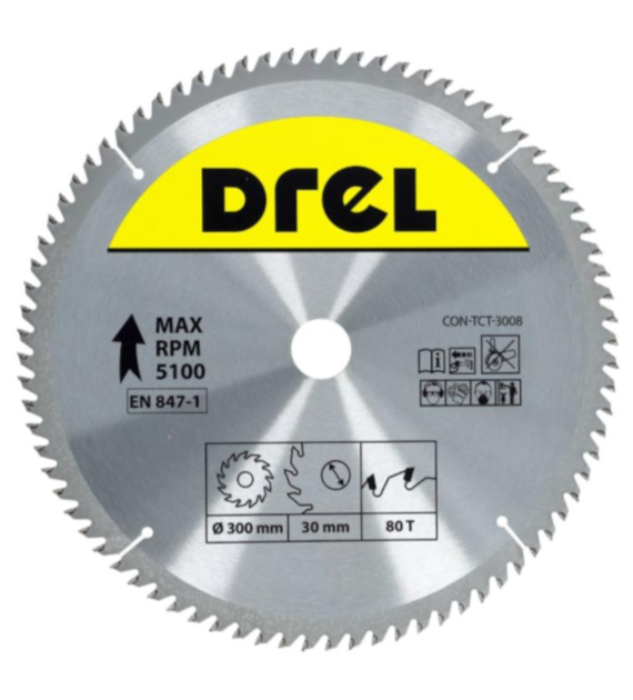 Piła tarczowa DREL CV do drewna ze spiekiem 300 x 30 mm 80T