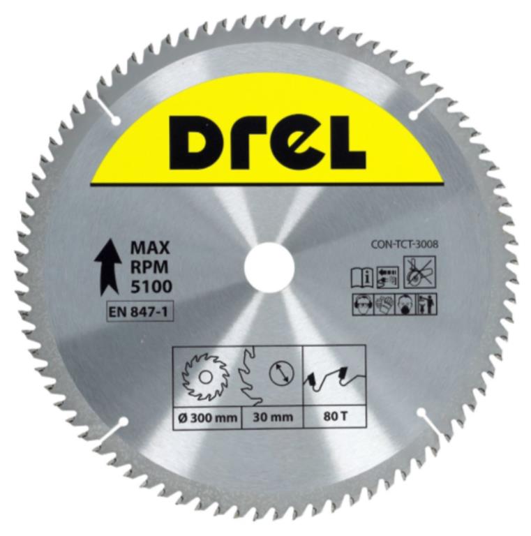 Piła tarczowa DREL CV do drewna ze spiekiem 300 x 30 mm 80T