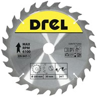 Piła tarczowa DREL CV do drewna ze spiekiem 250 x 30 mm 24T