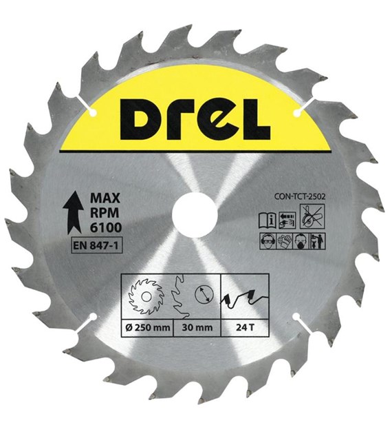 Piła tarczowa DREL CV do drewna ze spiekiem 250 x 30 mm 24T
