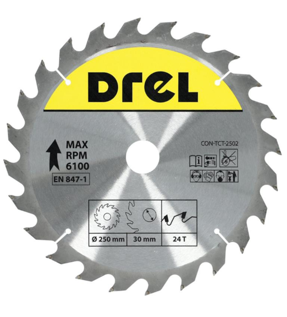 Piła tarczowa DREL CV do drewna ze spiekiem 250 x 30 mm 24T