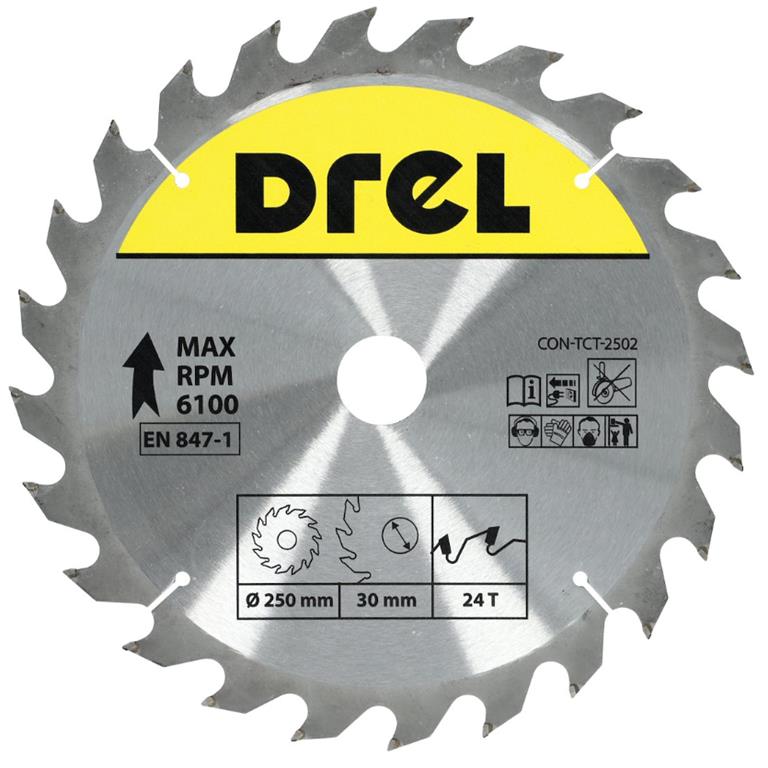 Piła tarczowa DREL CV do drewna ze spiekiem 250 x 30 mm 24T