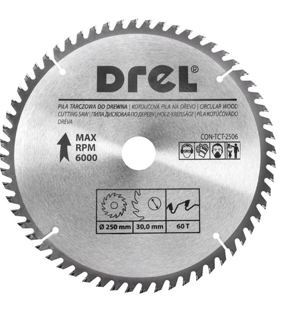 Piła tarczowa DREL CV do drewna ze spiekiem 250 x 30 mm 60T