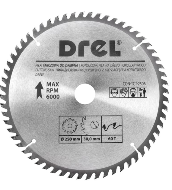 Piła tarczowa DREL CV do drewna ze spiekiem 250 x 30 mm 60T