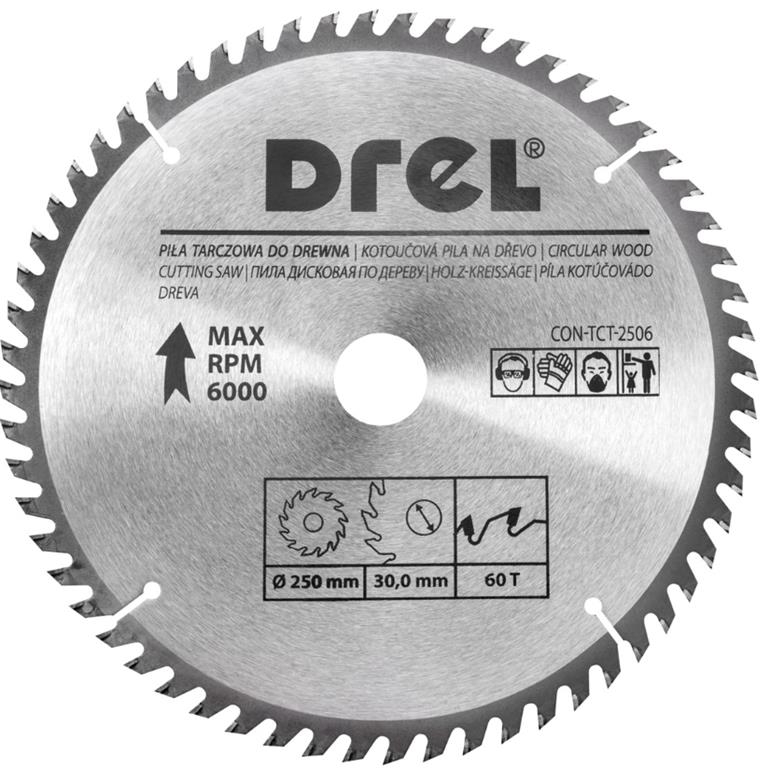 Piła tarczowa DREL CV do drewna ze spiekiem 250 x 30 mm 60T