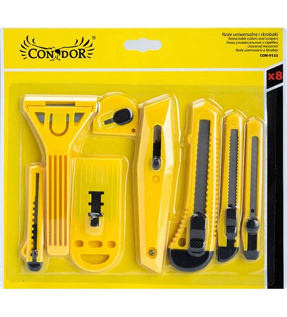 Zestaw noży z ostrzem łamanym i skrobaków, plastikowy korpus, 8 szt.