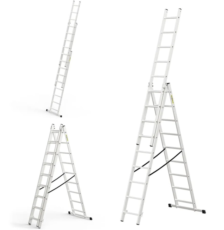 Drabina 3-elementowa aluminiowa 3x10 szczebli 150kg