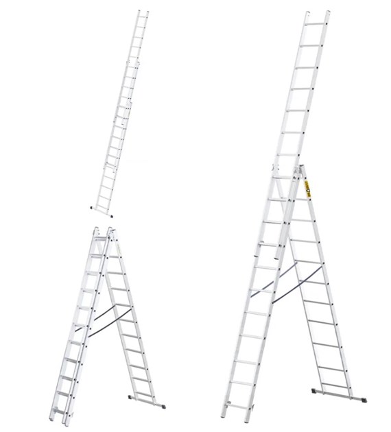 Drabina 3-elementowa aluminiowa 3x11 szczebli 150kg